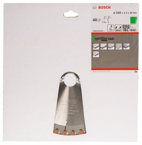 BOSCH Lame de scie Optiline Wood 250 x 30 x 3,2 mm, 40 2608640643