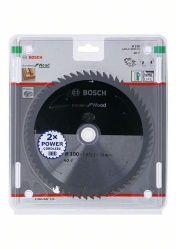 Lame de scie BOSCH pour scies sans fil ; Norme pour Bois 190x30/20x1,6/1,1x60T 2608837711