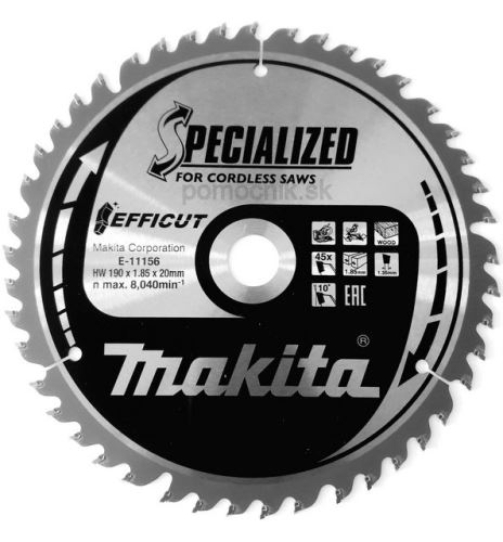 Lame de scie à bois MAKITA Efficut 190x1,85x20 mm 45 dents E-11156