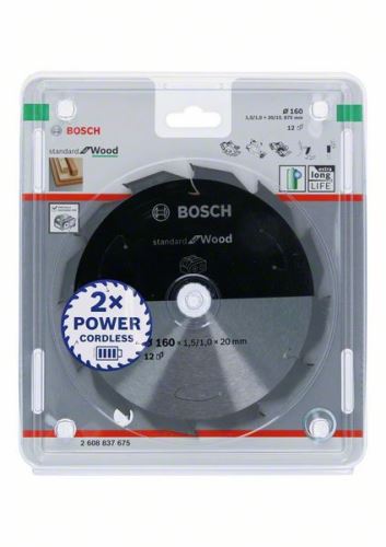 Lame de scie BOSCH pour scies sans fil ; Norme pour le bois 160x20/15,875x1,5/1,0x12T 2608837675