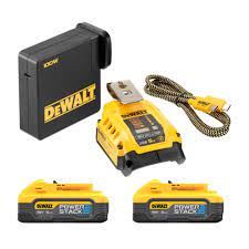 DeWalt 18V 2x5.0Ah Li-Ion PowerStack avec adaptateur USB et chargeur DCB094 dans la boîte DCB094H2