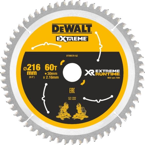 Lame de scie DeWALT (idéale pour les scies FLEXVOLT), 216 x 30 mm, 60 dents DT99570