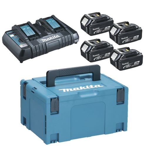 MAKITA Li-ion LXT 18V set 4 pcs BL1850B+1 pc Double chargeur DC18RD+1 pc Makpac 197626-8