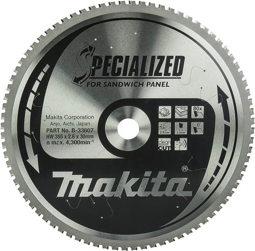 Lame de scie à panneaux sandwich MAKITA SPECIALIZED 355x2,6x30 mm 80 dents B-33607