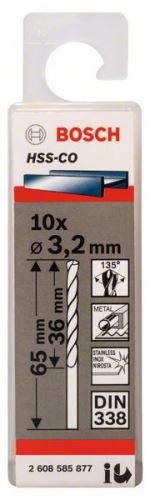 BOSCH Forets à métaux HSS-Co, DIN 338 3,2 x 36 x 65 mm (10 pièces) 2608585877