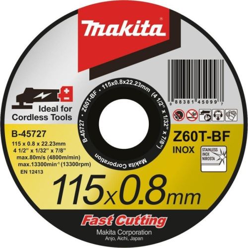 MAKITA Disque à tronçonner 115×0,8×22,23 mm acier inoxydable B-45727