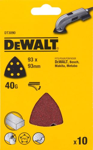 DeWALT Papier abrasif 93 x 93 mm, P40 Velcro, (10 pièces) DT3090