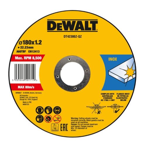 DeWALT Disque à tronçonner pour acier inoxydable INOX 180 x 6 x 22,23 mm DT42380Z