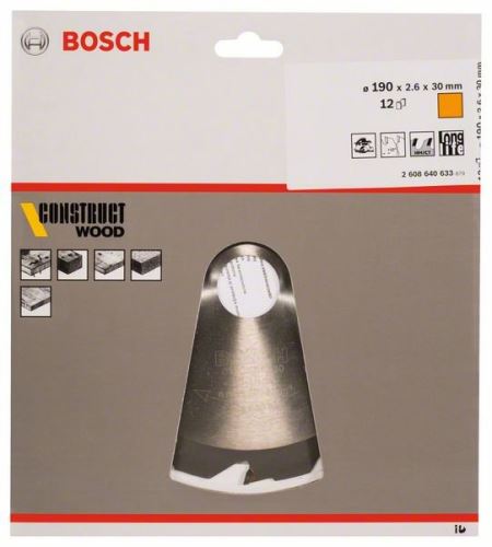 BOSCH Lame de scie Construct Bois 190 x 30 x 2,6 mm ; 12 2608640633