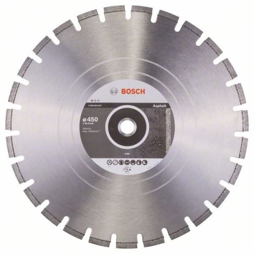 BOSCH Disque à tronçonner diamanté Standard pour Asphalte 450 x 25,40 x 3,2 x 10 mm 2608602627