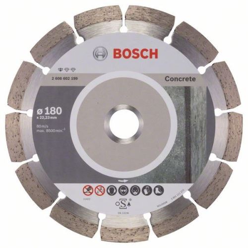 BOSCH Disque à tronçonner diamanté Standard pour Béton 180 x 22,23 x 2 x 10 mm 2608602199