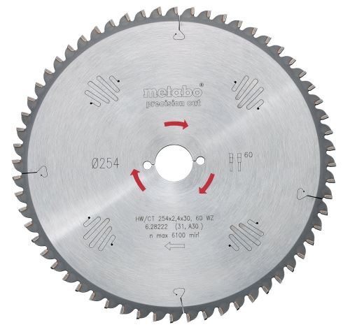 METABO Lame de scie 254 x 30 mm, 48 dents, 5 neg (pour KGS 254) 628221000