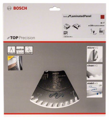 BOSCH Lame de scie circulaire Top Precision Best pour panneaux laminés abrasifs 250 x 30 x 3,2 mm, 48 2608642104