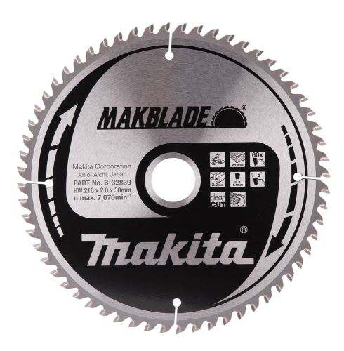 Lame de scie à bois MAKITA MAKBLADE 216x2x30 mm 60 dents B-32839