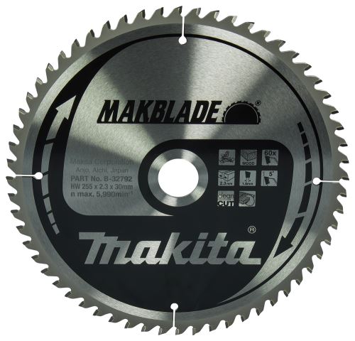 Lame de scie à bois MAKITA MAKBLADE 255x2,3x30 mm 60 dents B-32792