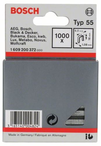 BOSCH Agrafes étroites pour agrafeuse, type 55 6 x 1,08 x 16 mm (1000 pièces) 1609200372