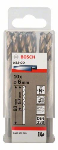 BOSCH Forets pour métal HSS-Co, DIN 338 6 x 57 x 93 mm (10 pièces) 2608585889