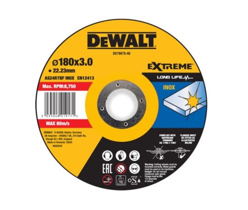 DeWALT Disque à tronçonner EXTREME 180 x 22,23 x 3 mm Inox Type 42 DX7967S