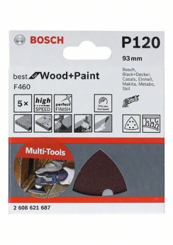 BOSCH Papier abrasif F460 BfWP, G180, 93 mm (5 pièces) 2608621688