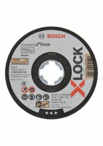 BOSCH X-LOCK Disque à tronçonner plat Standard pour système Inox 115×1×22,23 mm 115 x 1 x 22,23 mm 2608619261