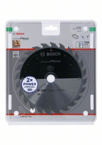 Lame de scie BOSCH pour scies sans fil ; Norme pour le bois 184x20x1,6/1,1x24T 2608837702