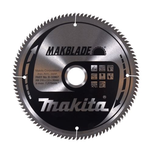 Lame de scie à bois MAKITA MAKBLADE 216x2,8x30 mm 100 dents B-32867