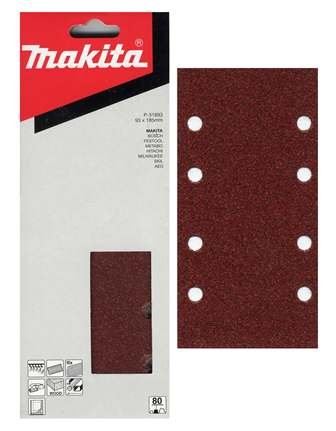 MAKITA papier abrasif Velcro 93x185 mm 8 trous K120, 10 pcs P-35891