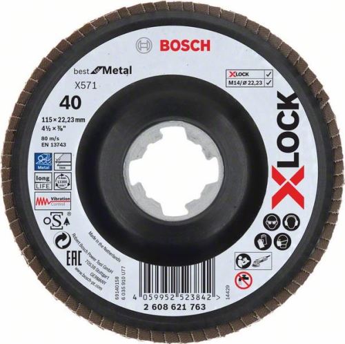 BOSCH X-LOCK Meules à lamelles du système Best for Metal Ø 115 mm, G 40, X571, version courbée, plastique 2608621763