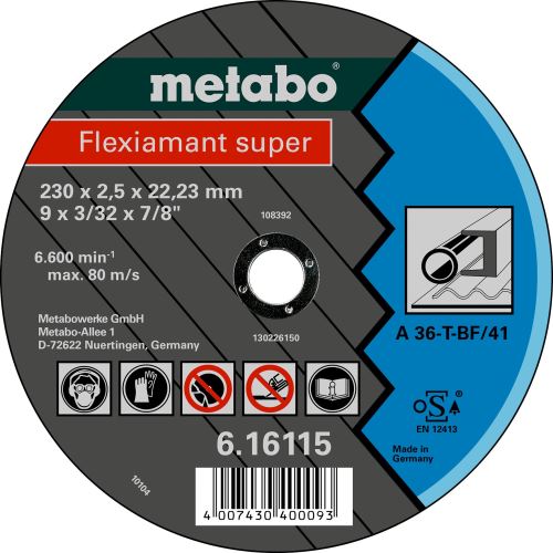 METABO Disque abrasif Flexiamant super 115 x 2,0 x 22,23 acier, TF 41 616105000