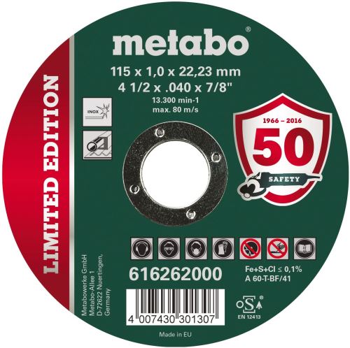 METABO Disque à tronçonner Inox 115x1,0x22,23 616262000