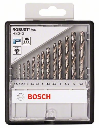 BOSCH Jeu de forets à métaux Robust Line HSS-G, 13 pièces, 135° 1,5 ; 2 ; 2,5 ; 3 ; 3.2 ; 3,5 ; 4 ; 4,5 ; 4,8 ; 5 ; 5,5 ; 6 ; 6,5 mm, 135° 2607010538