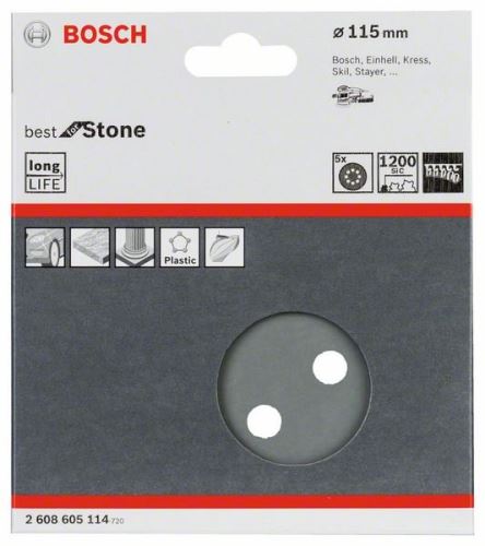 BOSCH Papier abrasif F355, paquet de 5 115 mm, 600 2608605113