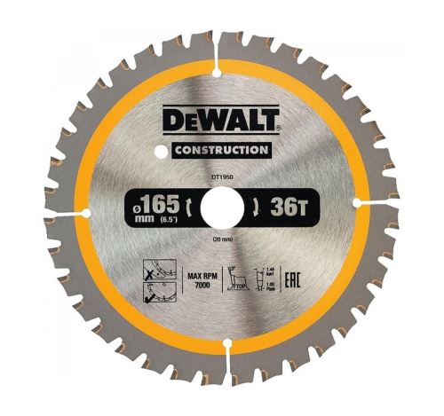 DeWALT Lame de scie pour bois, 165 x 20 mm, 40 dents, FTOP 3°, largeur de lame 1 mm DT1950