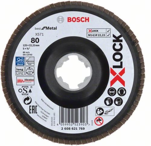 BOSCH X-LOCK Meules à lamelles du système Best for Metal Ø 125 mm, G 80, X571, version courbée, plastique 2608621769