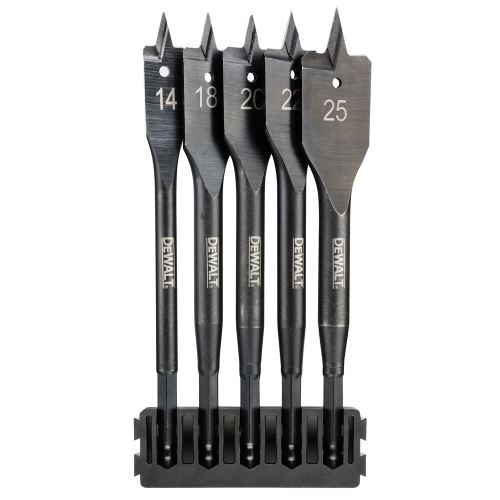 DeWALT Set (5 pcs) / porte-embouts + forets à bois plats Extreme 14mm, 18mm, 20mm, 22mm, 25mm / DT70833