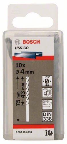 BOSCH Forets pour métal HSS-Co, DIN 338 4 x 43 x 75 mm (10 pièces) 2608585880