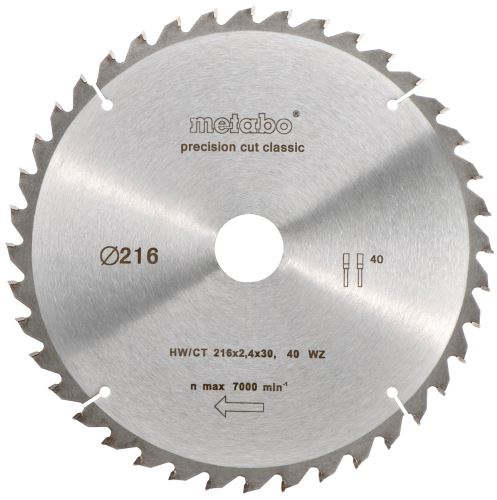 METABO Lame de scie HW/CT 216 x 30 mm, 40 dents, 5 nég 628060000