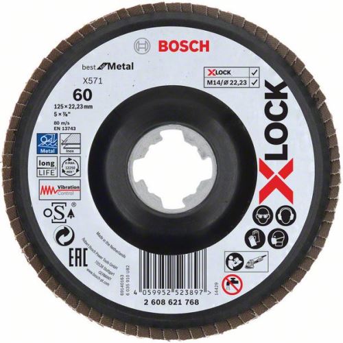 BOSCH X-LOCK Meules à lamelles du système Best for Metal Ø 125 mm, G 60, X571, version courbée, plastique 2608621768