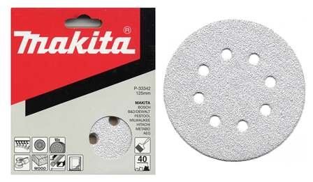 MAKITA papier abrasif Velcro 125 mm 8 trous K120, 10 pcs P-33386