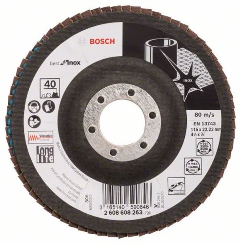 BOSCH Meule à lamelles X581, Best for Inox 115 mm, 22,23 mm, 40 2608608263