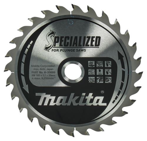 Lame de scie à bois MAKITA SPECIALIZED 165x2,2x20 mm 28 dents pour scies plongeantes B-33009