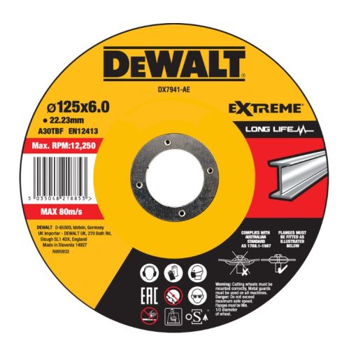 DeWALT Meule métallique EXTREME convexe 125 x 6 x 22,23 mm DX7941