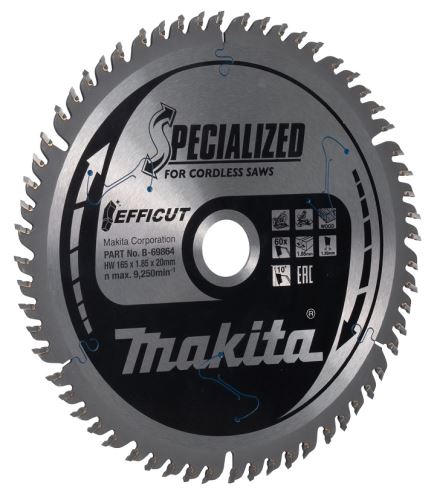 MAKITA lame de scie Efficut bois 165x1,85x20 mm 60 dents B-69864