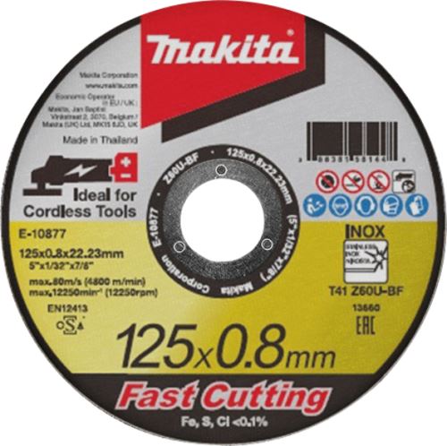 Disque à tronçonner MAKITA pour acier inoxydable 125 x 0,8 x 22,23 mm E-10877