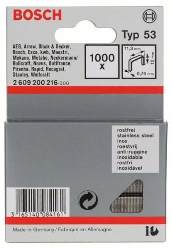 Agrafes BOSCH pour agrafeuse en fil fin, type 53, acier inoxydable Type 53 ; L = 10 mm (1000 pièces) 2609200216