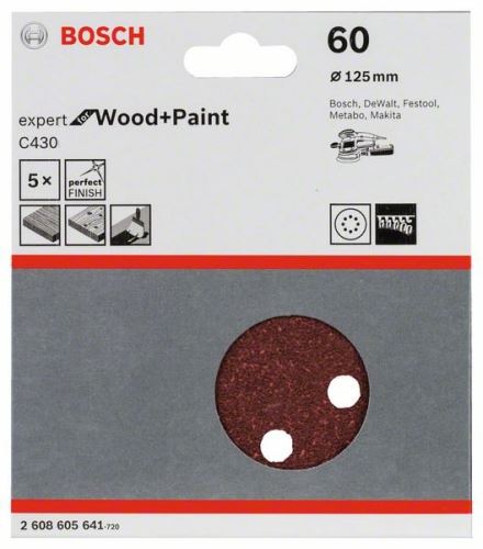 BOSCH Papier abrasif C430, paquet de 5 125 mm, 60 2608605641