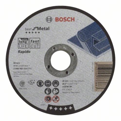 BOSCH Disque à tronçonner droit Best for Metal - Rapido A 60 W BF, 125 mm, 1,0 mm 2608603514