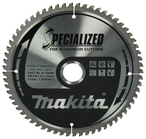 MAKITA lame de scie aluminium SPECIALIZED 216x2,2x30 mm 64 dents B-33299