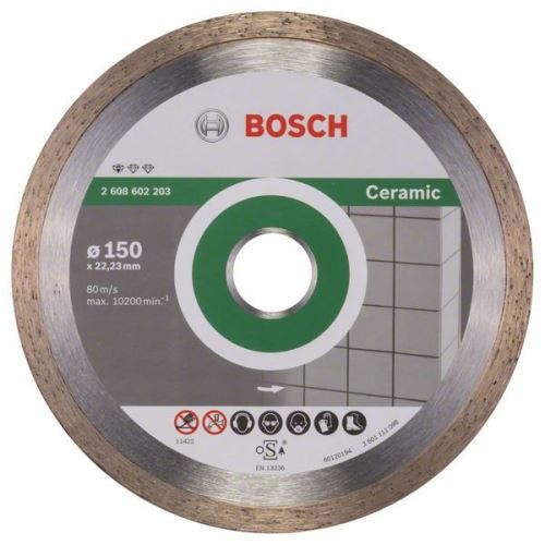 BOSCH Disque à tronçonner diamanté Standard pour Céramique 150 x 22,23 x 1,6 x 7 mm 2608602203