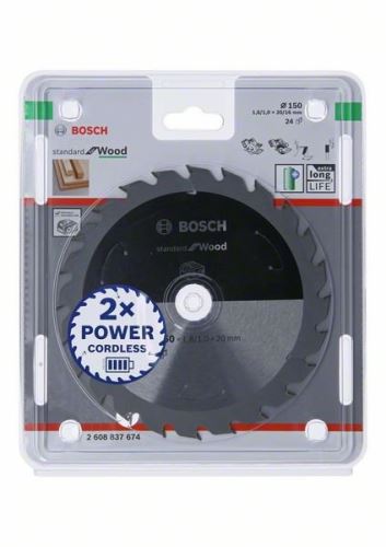 Lame de scie BOSCH pour scies sans fil ; Norme pour bois 150x20/16x1,6/1,0x24T 2608837674